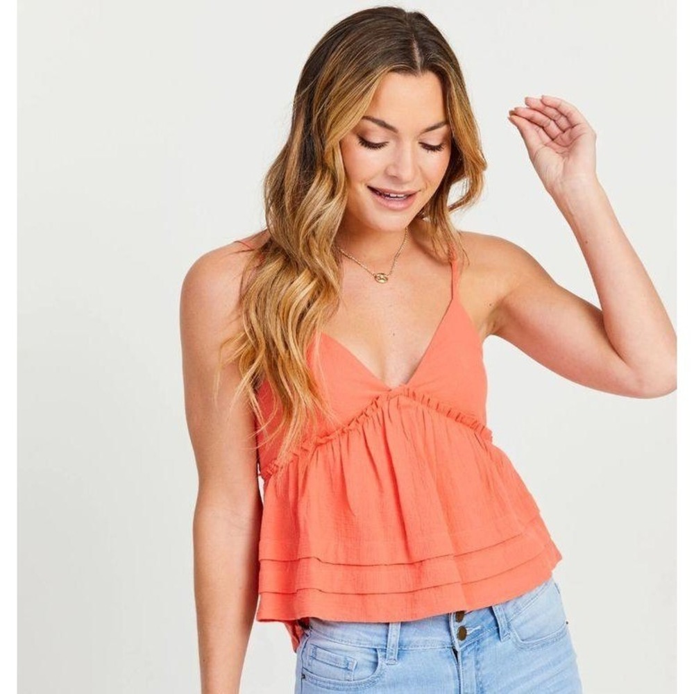 Altar'd State Camisole Top Tiered Ruffle Gauze Large Orange MT5252-23